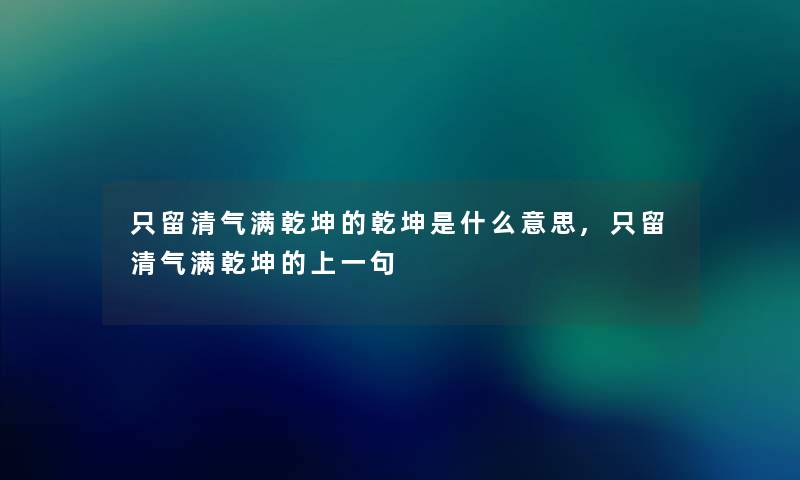 只留清气满乾坤的乾坤是什么意思,只留清气满乾坤的上一句