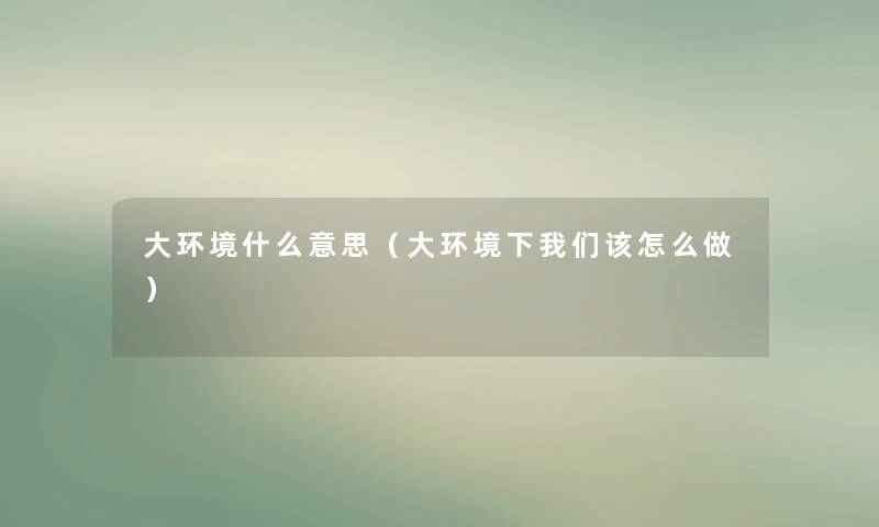 大环境什么意思（大环境下该怎么做）