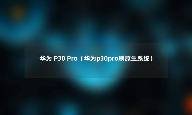 华为 P30 Pro（华为p30pro刷原生系统）