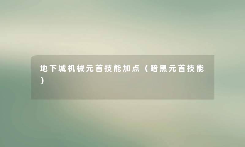 地下城机械元首技能加点（暗黑元首技能）