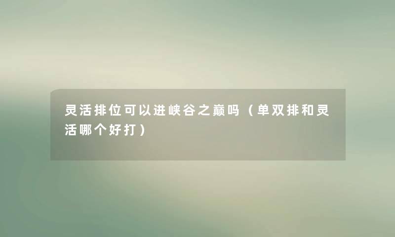 灵活排位可以进峡谷之巅吗（单双排和灵活哪个好打）