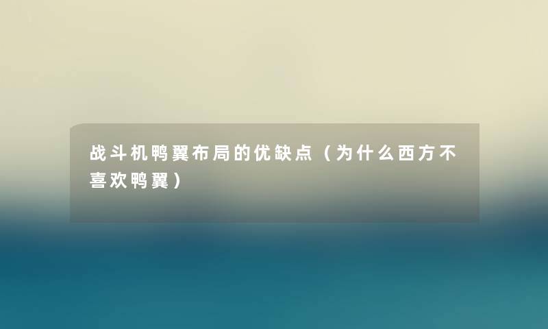 战斗机鸭翼布局的优缺点（为什么西方不喜欢鸭翼）