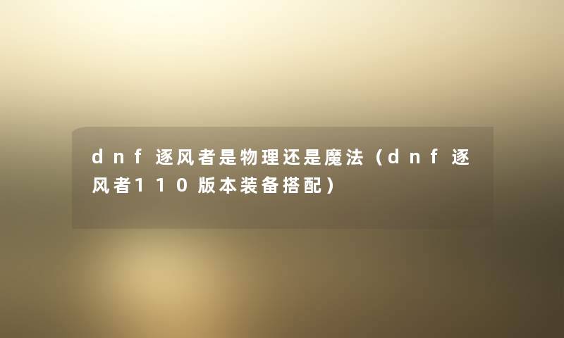 dnf逐风者是物理还是魔法（dnf逐风者110版本装备搭配）