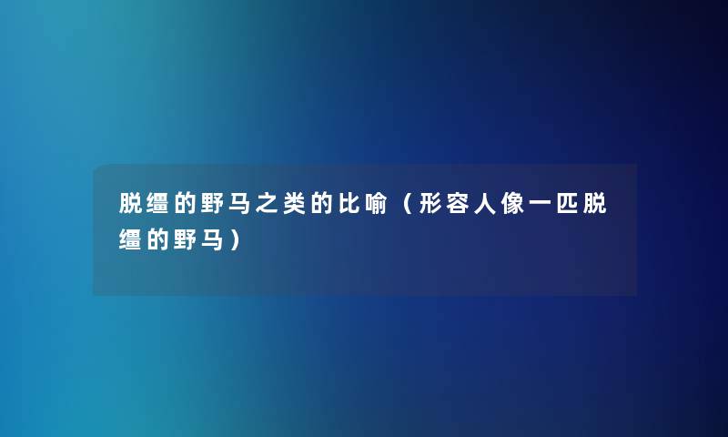 脱缰的野马之类的比喻（形容人像一匹脱缰的野马）