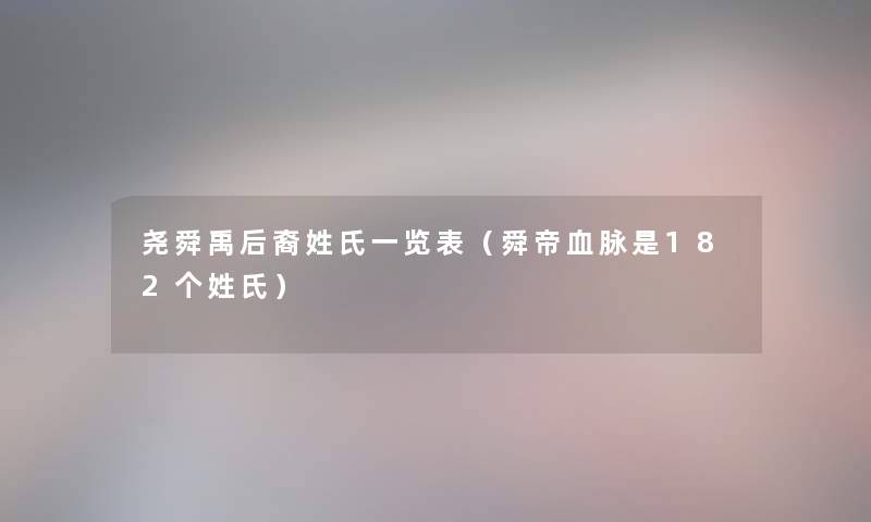 尧舜禹后裔姓氏一览表（舜帝血脉是182个姓氏）