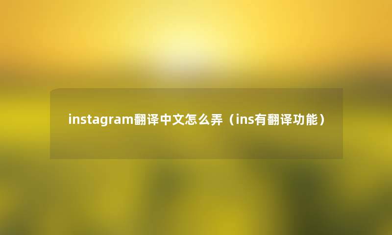 instagram翻译中文怎么弄（ins有翻译功能）