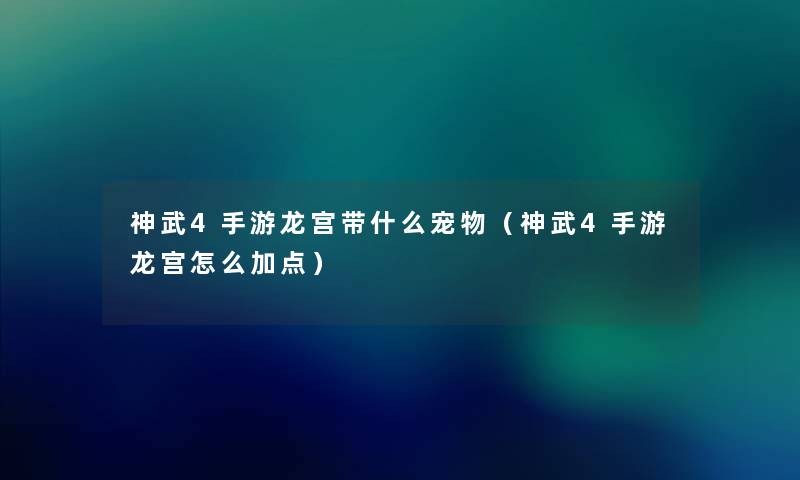 神武4手游龙宫带什么宠物（神武4手游龙宫怎么加点）